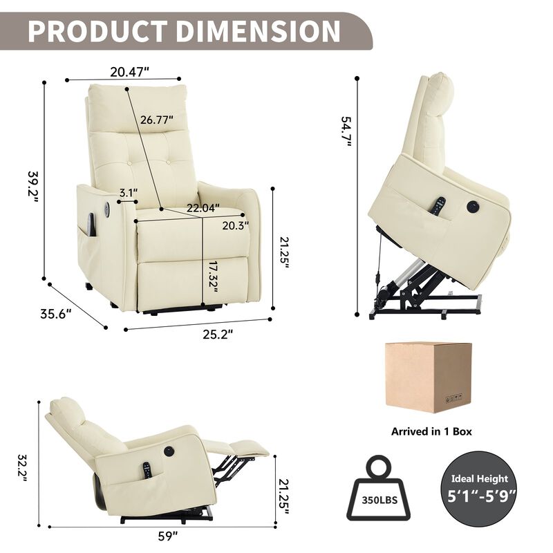 Faux Leather Power Lift Recliner Chair 155&deg; Recliner with Massage Heat & USB image number 2