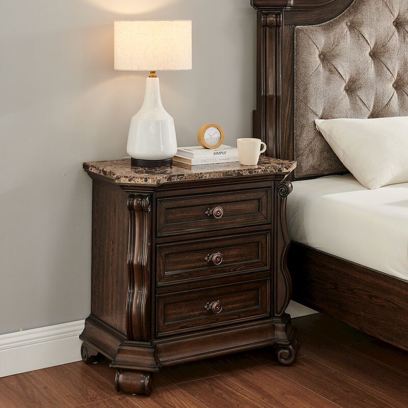 Best Master Furniture Belvedere 32.5" Wide 2-Drawer Nightstand, Marble Top - Dark Cherry Finish image number 9