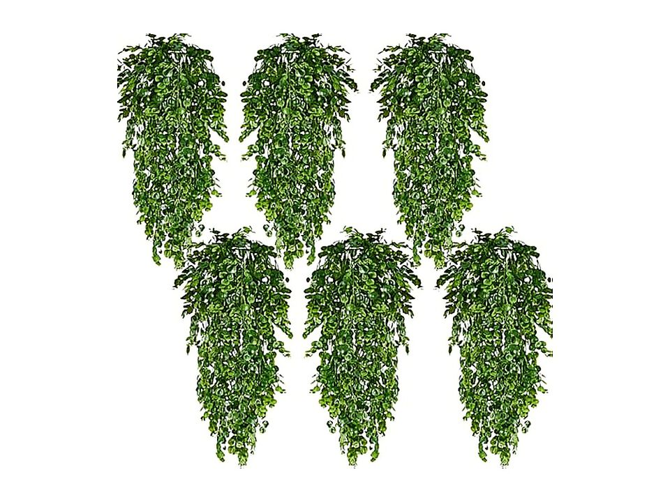 6 Pack Fake Hanging Plants Faux Greenery Outdoor Planters Wall Artificial Decor