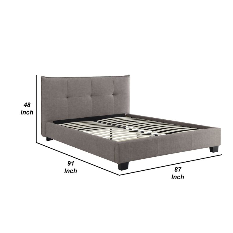 Amy Low Profile King Bed, Tufted Linen, Knife Edges, Gray