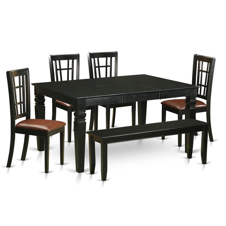 6-Pc Kitchen table set - Kitchen dinette Table and 4 Dining Chairs coupled with Bench