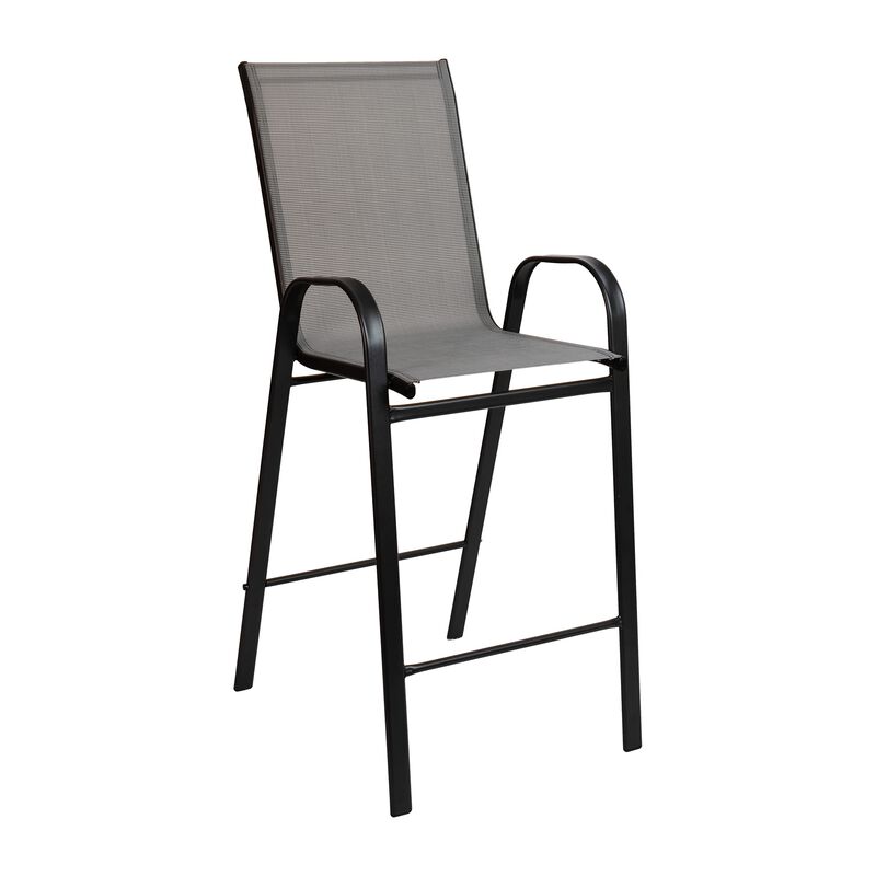 Flash Furniture 2 Pack Brazos Series Gray Outdoor Barstools with Flex Comfort Material and Metal Frame