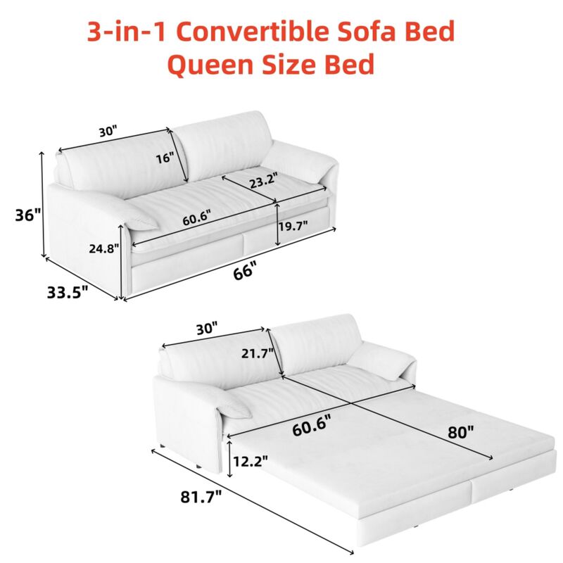 Lescet Velvet Pull‑Out Sleeper Sofa Bed image number 9