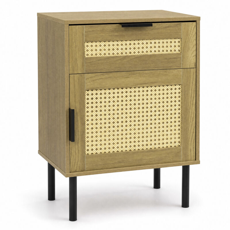 Rattan Nightstand with Drawer and Storage Cabinet for Bedroom and Dorm image number 0