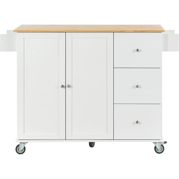 ELEMENT ACE Rolling Mobile Kitchen Island with Drop Leaf Breakfast Bar, Storage Cabinet, and Solid Wood Top
