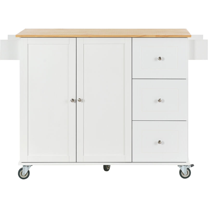 ELEMENT ACE Rolling Mobile Kitchen Island with Drop Leaf Breakfast Bar, Storage Cabinet, and Solid Wood Top image number 0
