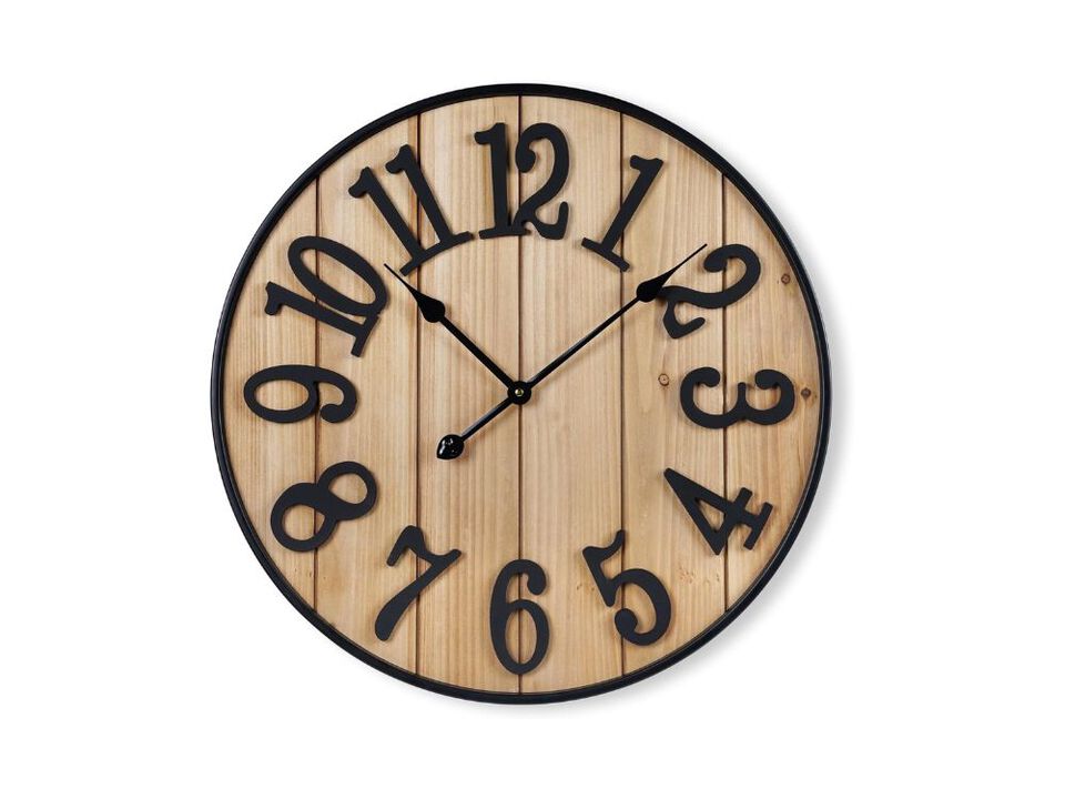 Large 16 Inch Wall Clock Silent Metal Wood Battery Operated Farmhouse Decor