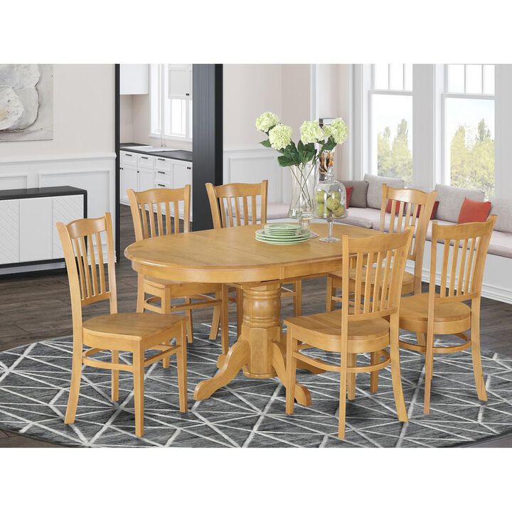 7 Pc Formal Dining Room Set – Oval Dinette Table with Leaf and 6 Dining Chairs