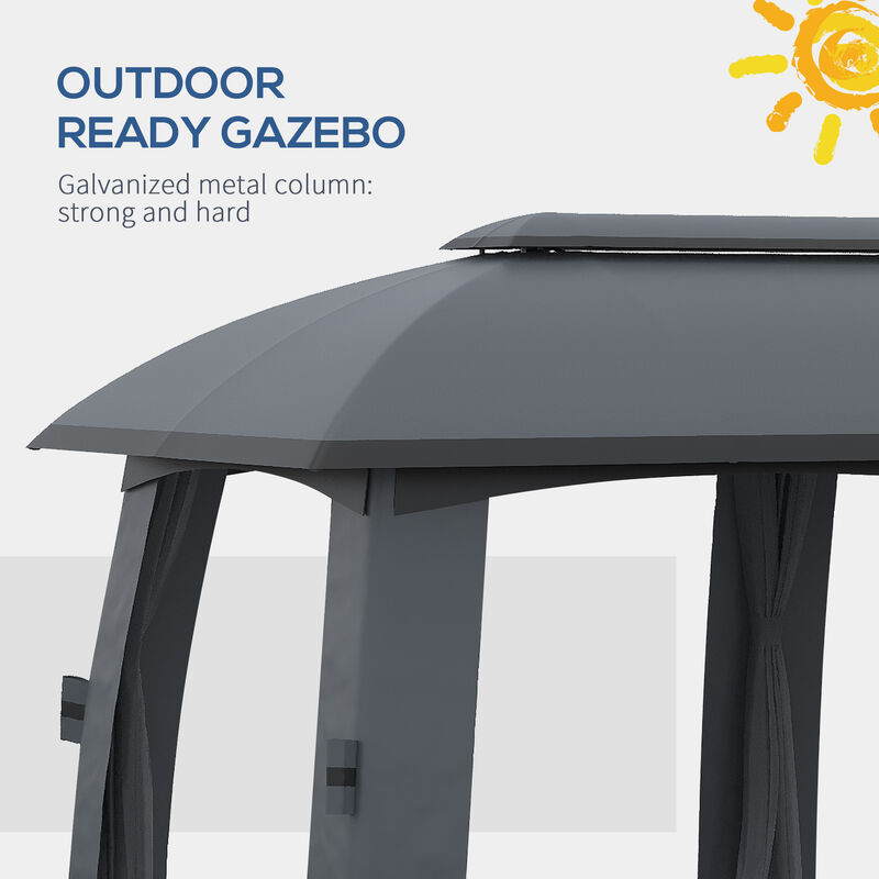 Outsunny 10' x 13' Patio Gazebo, Outdoor Gazebo Canopy Shelter with Netting, Vented Roof, Steel Frame for Garden, Lawn, Backyard, and Deck, Dark Gray