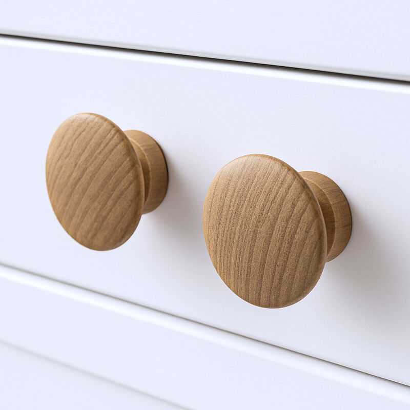 HomeRoots Set of Two Brown Wood Classic Round Drawer Pull Knobs image number 1