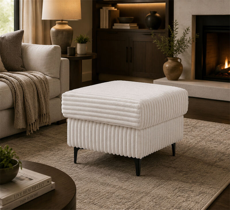 Houston White Square Polyester Upholstered Ottoman image number 6
