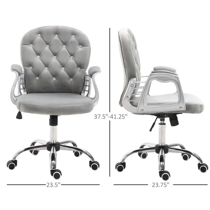 Gray Office Elegance: Velvet Button Tufted Adjustable Swivel Chair
