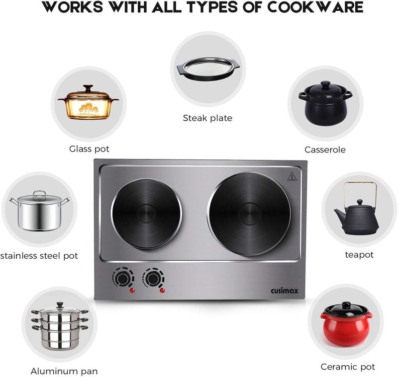Cusimax Hot Plate, 1800W Electric Burner Double Hot Plate for Cooking Countertop Burner with Adjustable Temperature Control, Portable Cooktop image number 3