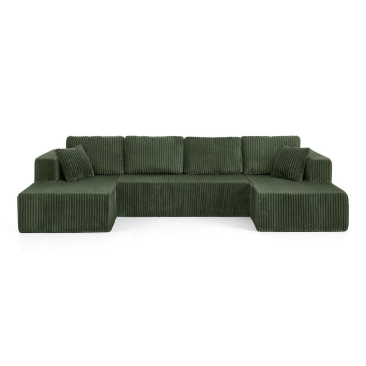 Jimp 132'' Minimalist U-Shaped Corduroy Sectional Sofa