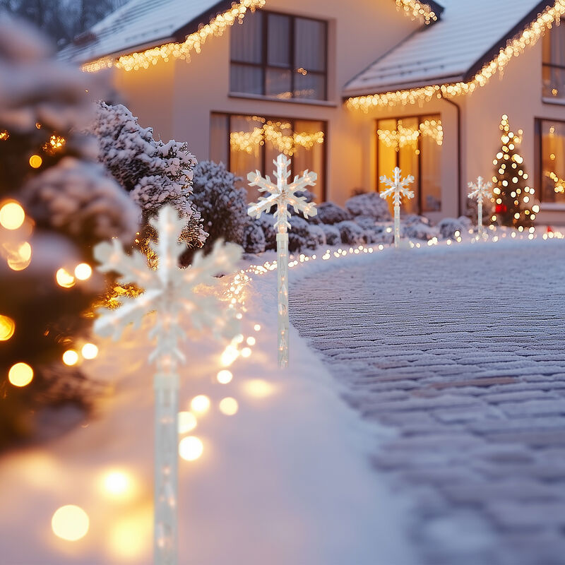 4ct Snowflakes Christmas Pathway Marker with Lawn Stakes - Clear Lights image number 1