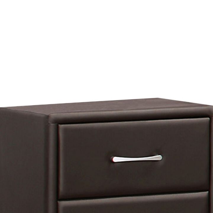 2 Drawer Nightstand In Wood And PVC, Black-Benzara