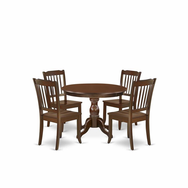 East West Furniture HBDA5-MAH-W 5 Piece Table Set - Mahogany Small Dining Table and 4 Mahogany Kitchen & Dining Room Chairs with Slatted Back - Mahogany Finish