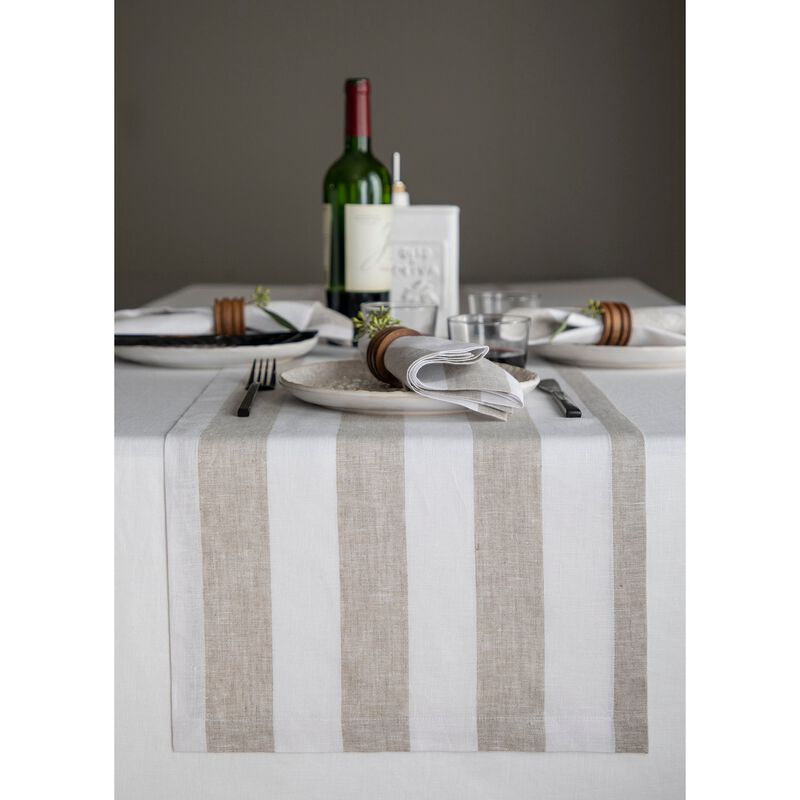 Solino Home Cabana Stripe 100% Linen Table Runner &ndash; Handcrafted, Machine Washable, Perfect for Holiday and Everyday Dining