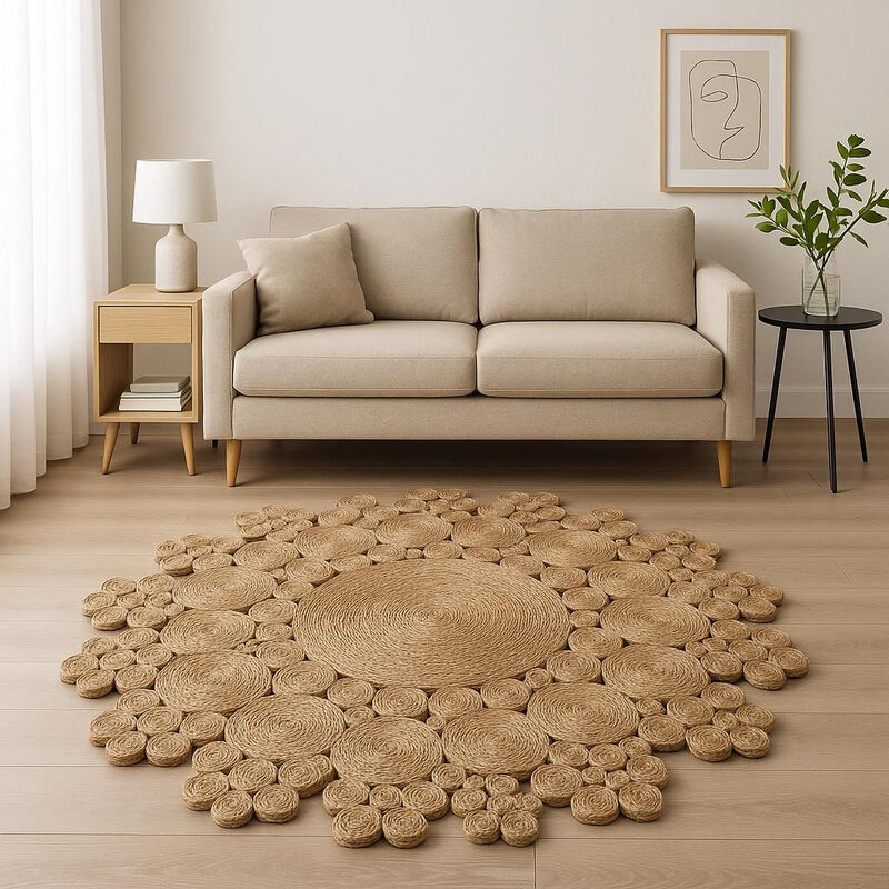 HomeRoots Jute Abstract Geometric Hand Braided Area Rug image number 1