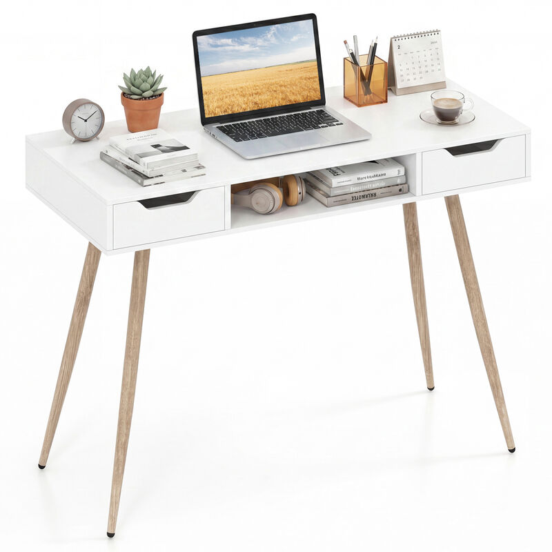 Modern Writing Desk with Metal Legs and Drawers for Home Office image number 3