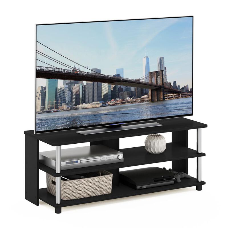Furinno Sully 3-Tier TV Stand for TV up to 48, Americano, Stainless Steel Tubes