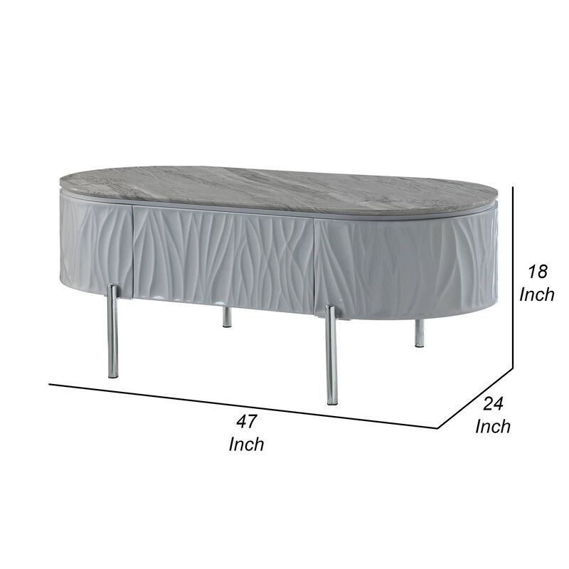 Doug Coffee Table, Gray High Gloss, Chrome Metal, Gray Wood, 47 Inch