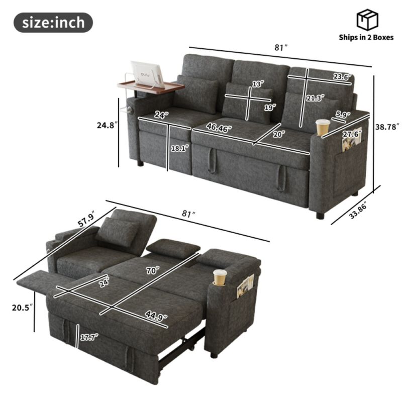 Lilkra 3-in-1 Convertible Sleeper Sofa image number 9