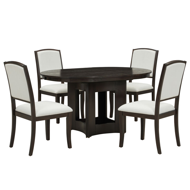 Merax Farmhouse Extendable Round Dining Table Set for 4