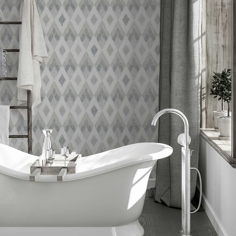 Fitzgerald Grey Ikat Diamond Wallpaper image number 2