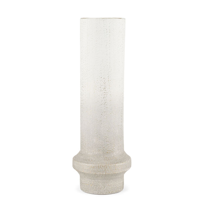 HomeRoots 19" Off White And Gold Metal Cylinder Table Vase