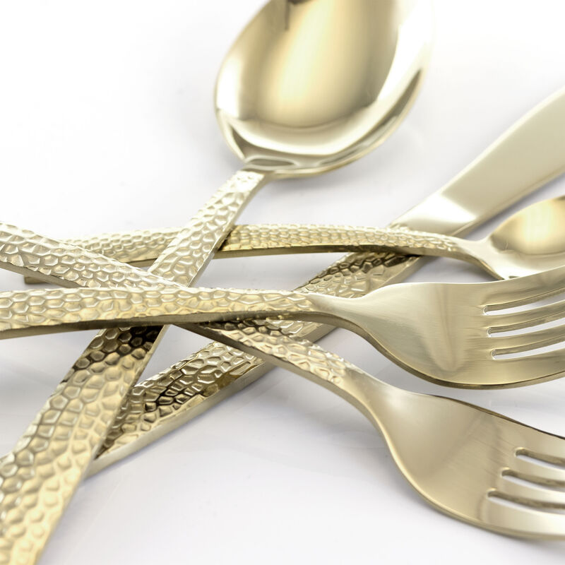 MegaChef Baily 20 Piece Flatware Utensil Set, Stainless Steel Silverware Metal Service for 4 in Light Gold