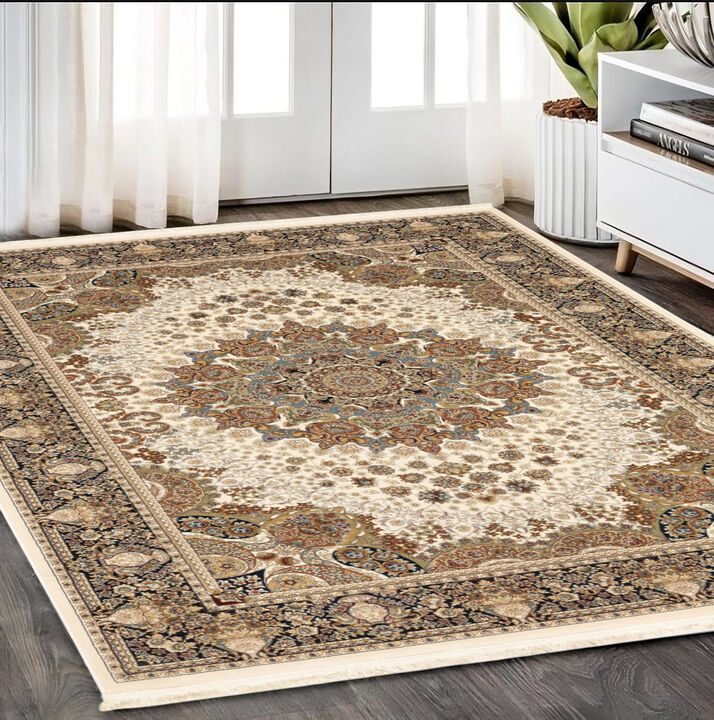 HomeRoots Medallion Runner Rug With Fringe
