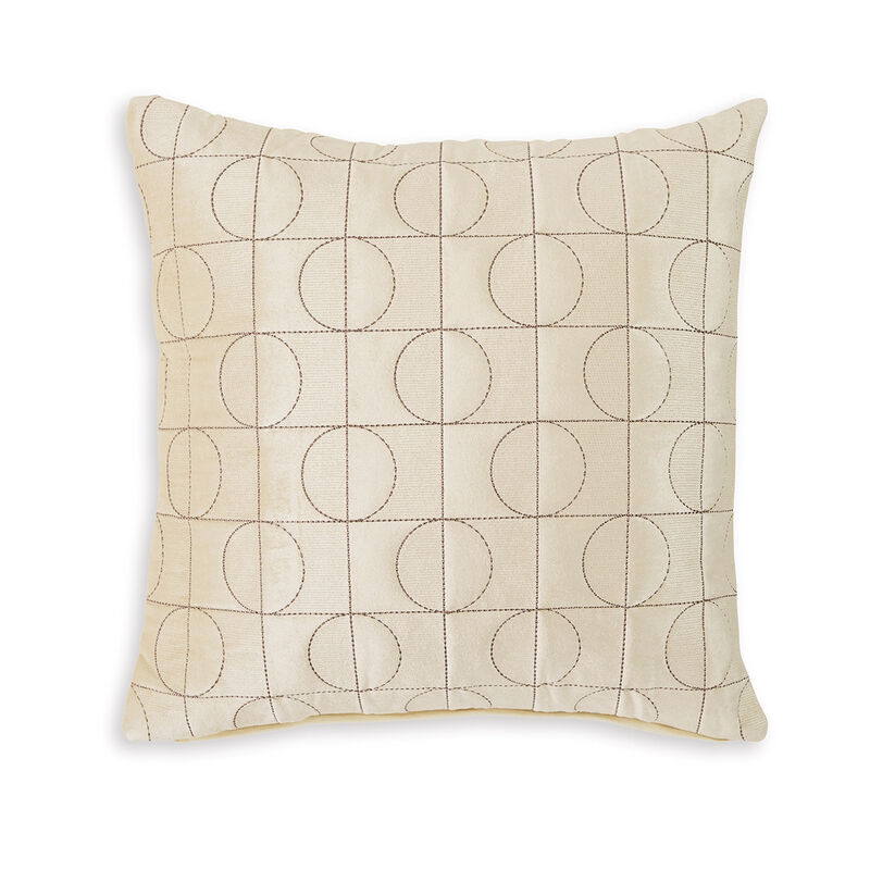 Kyla 22 Inch Accent Pillow Set of 4, Embroidered Geometric Pattern, Cream - Benzara
