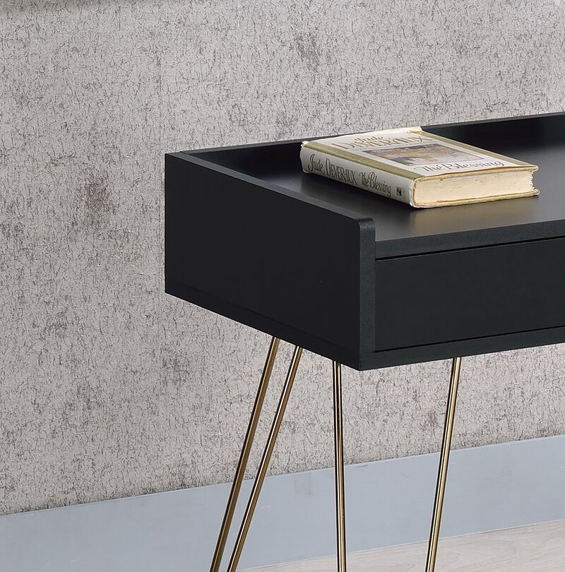 Homezia 24" Gold And Black Modern Rectangular End Table With Drawer