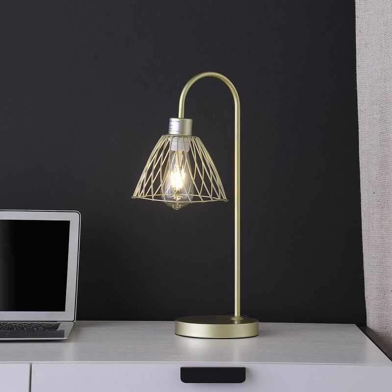 Hivvago 21" Gold Bedside Table Lamp With Gold Cage Shade