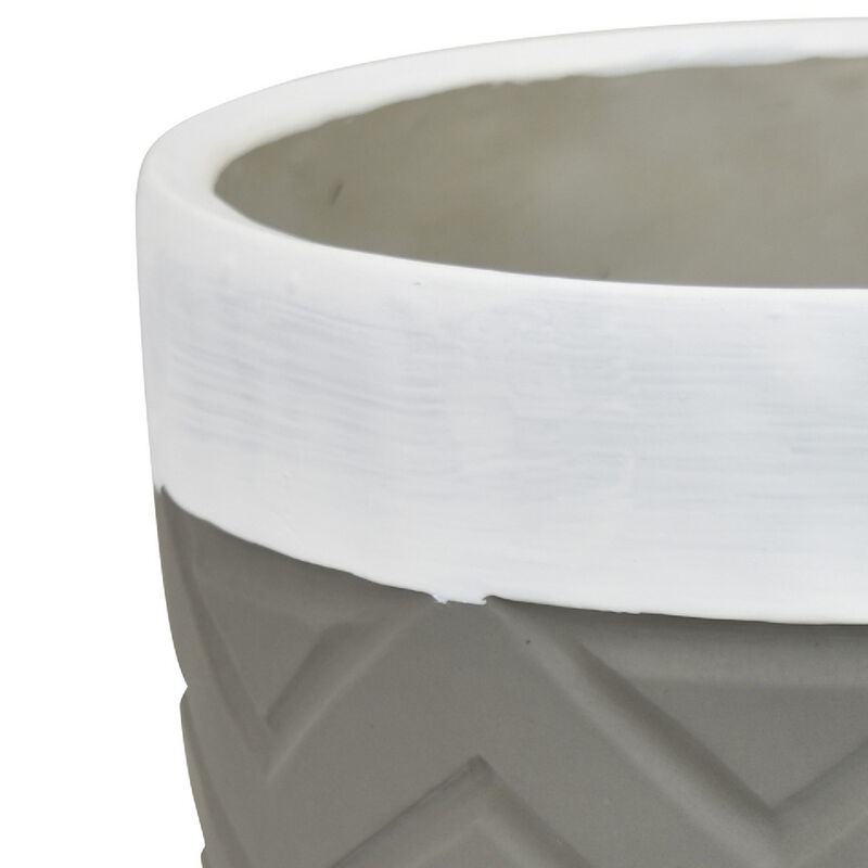Decorative Planter, Chevron Design, Gray and White 7 Inch Terracotta image number 4