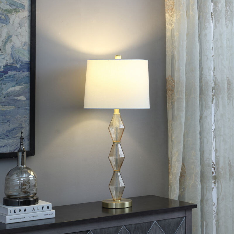 Hivvago 30" Brushed Gold Geo Glass Table Lamp With Shade