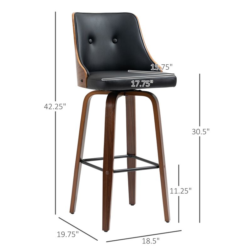 Black Bar Duo: Counter Height Swivel Stools with PU Leather Back