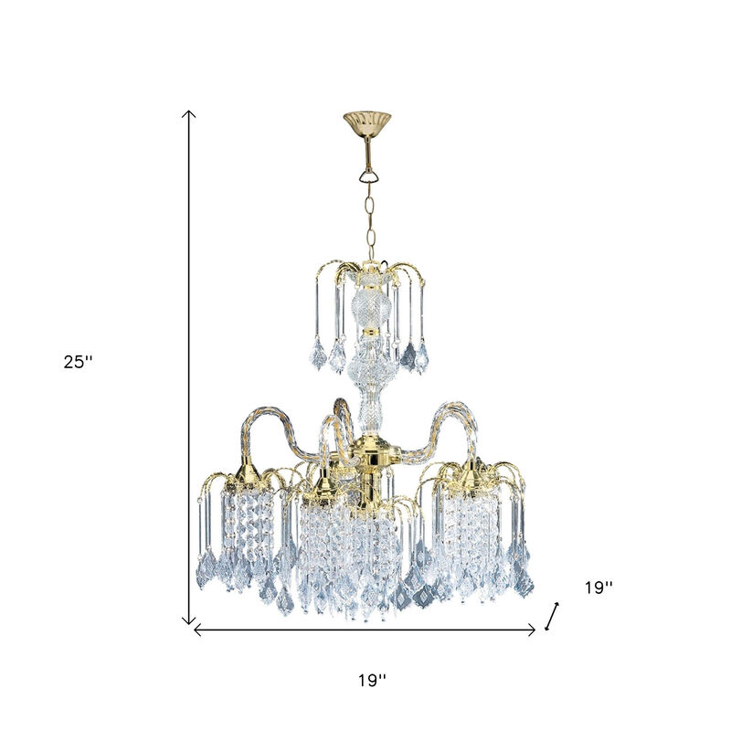 Hivvago Two Tier Crystal and Gold Hanging Chandelier Light