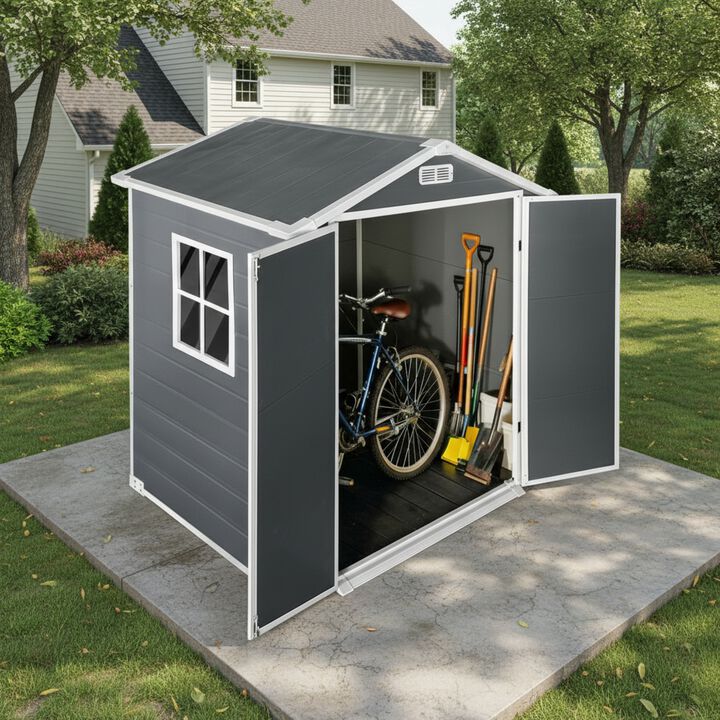 WOW PIONEER Spacious Weather-Resistant Outdoor Storage Shed with Lockable Doors, Built-In Floor, Ventilation Ports and Side Windows
