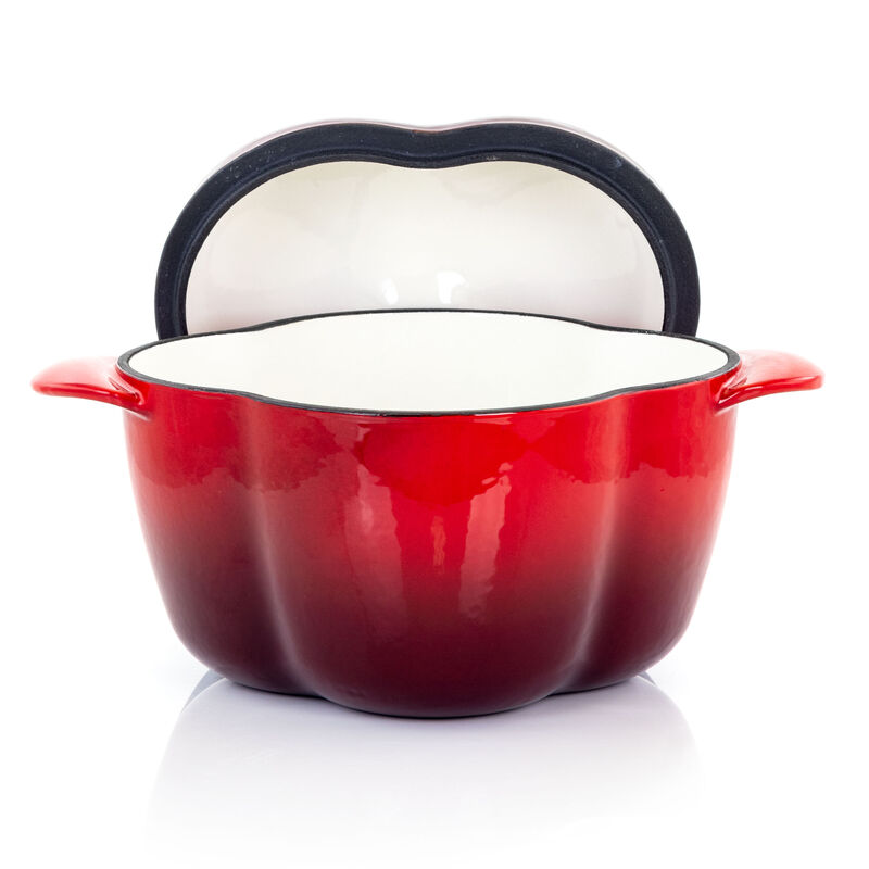 MegaChef Pepper Shaped 3 Quart Enameled Cast Iron Casserole in Red