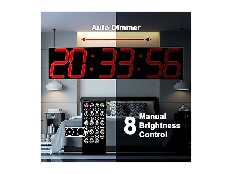 Digital Oversize LED Display Auto Wall Clock 27 Inch Red Home Decor image number 2
