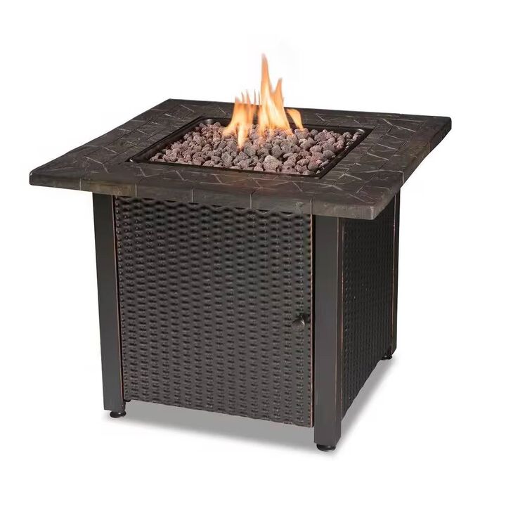Outdoor LP Propane Gas Fire Pit with Lava Rocks and Cover