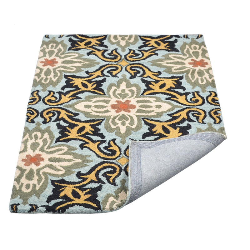 RUGSOTIC CARPETS HAND TUFTED WOOL ECO-FRIENDLY AREA RUGS  - Blue, Floral Modern Design, High Pile Thick Handmade Anti Skid Area Rugs for Living Room, Bed Room (K00722) image number 4