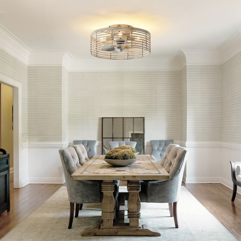 17.7" Modern Distressed Wood Metal Reversible 6-Speed Ceiling Fan with Light and Remote image number 3