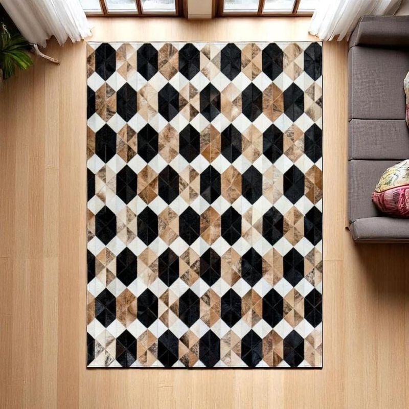 Cowhide Patchwork Rug, Brown Calfskin Floor Rug, image number 2