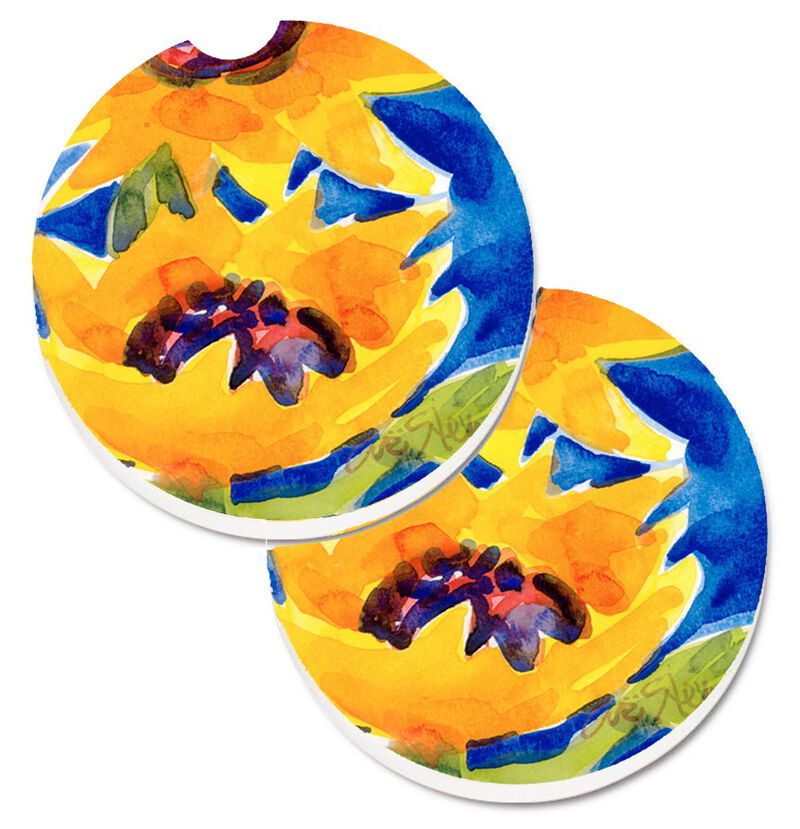 Caroline's Treasures Flower - Sunflower Set of 2 Cup Holder Car Coasters 6012CARC, 2.56, Multicolor image number 0