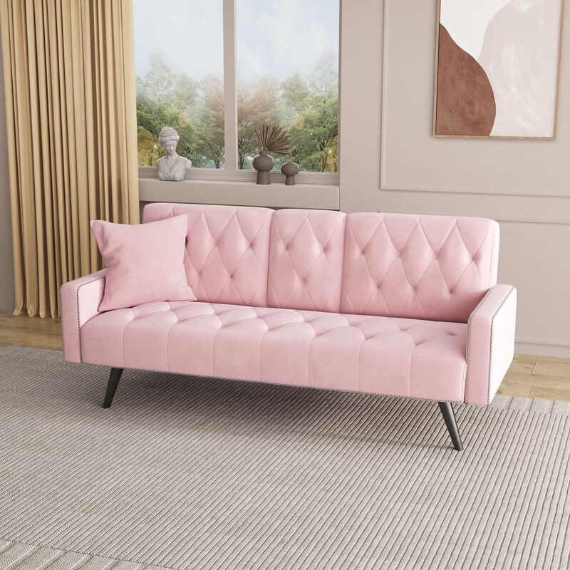 Quamfa Pink Velvet Sleeper Sofa image number 1