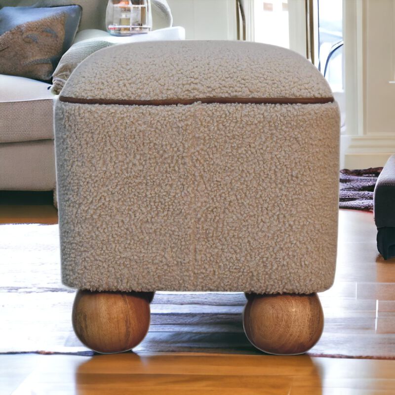 Serenity  Solid Wood Footstool Boulce Fabic  with Ball Feet