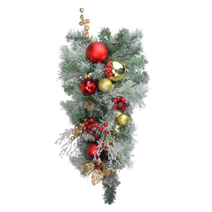 24" Red and Gold Flocked Artificial Christmas Teardrop Swag  Unlit